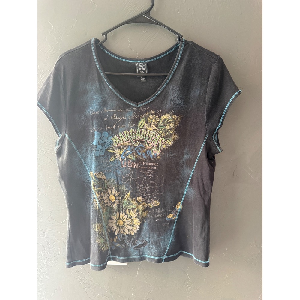 Suzie in the City Y2k Grunge XL Black Margaritas Graphic Tee Rhinestone USA